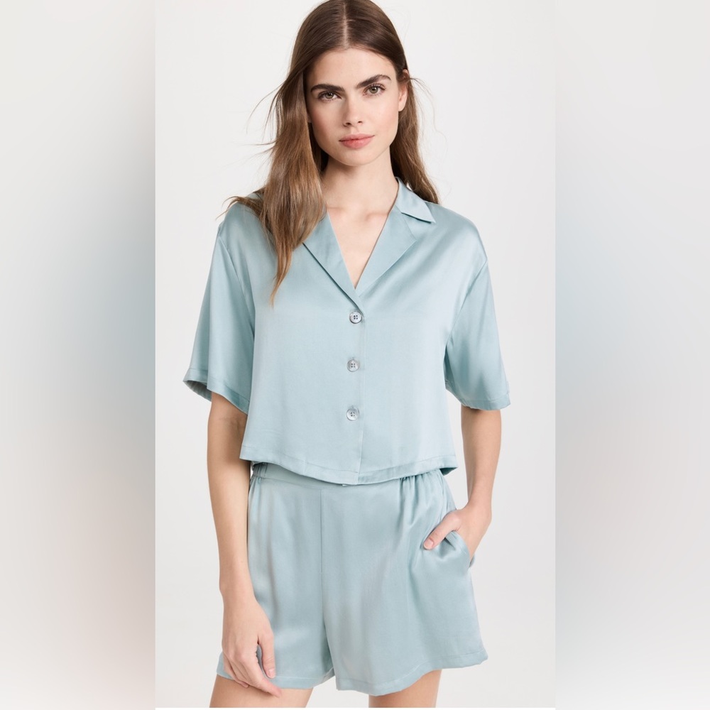 Lunya button up short set in Cumulus Blue